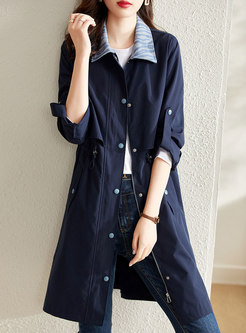 Roll Up Sleeve Drawstring Trench Coat
