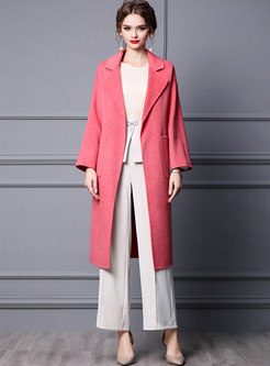 Brief Wool Mid-length Wrap Overcoat With Pockets