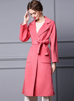 Brief Wool Mid-length Wrap Overcoat With Pockets