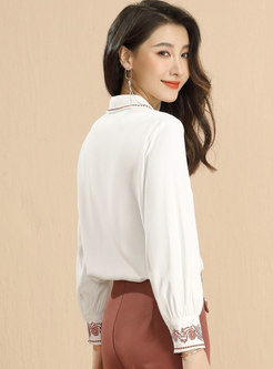 Long Sleeve Embroidered Chiffon Blouse