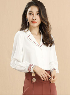 Long Sleeve Embroidered Chiffon Blouse