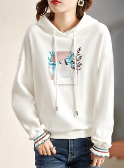 Casual Embroidered Pullover Long Sleeve Hoodie