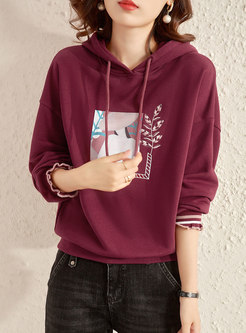 Casual Embroidered Pullover Long Sleeve Hoodie
