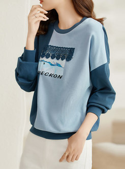 Casual Crew Neck Print Pullover Sweatshirt