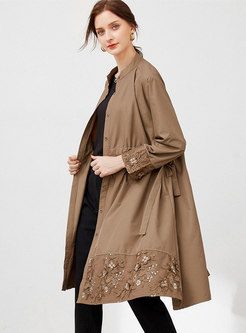 Mock Neck Single-breasted Plus Size Trench Coat