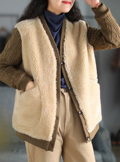 V-neck Knit Long Sleeve Lambswool Coat