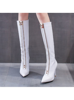 Pointed Toe Front Zipper High Heel Mid-calf Boots