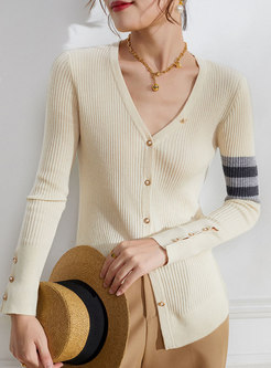 V-neck Single-breasted Sweater Cardigan