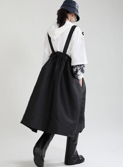 High Waisted Bowknot Midi Suspender Skirt