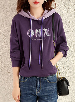 Casual Letter Sequin Pullover Loose Sweatshirt