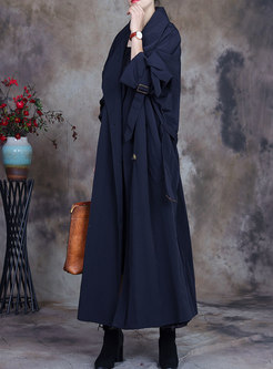 Plus Size Single-breasted Long Trench Coat