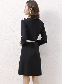 V-neck Long Sleeve Short Sweater Dress