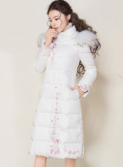 Retro Hooded Embroidered Long Puffer Coat