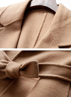 Notched Collar Big Pockets Wrap Wool Coat
