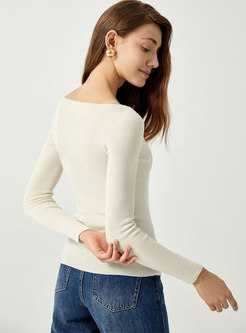 Boat Neck Pullover Wool Blend Sweater