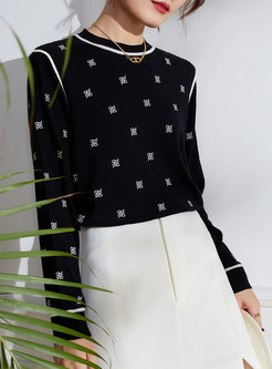 Crew Neck Embroidered Wool Knit Sweater