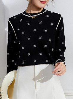 Crew Neck Embroidered Wool Knit Sweater