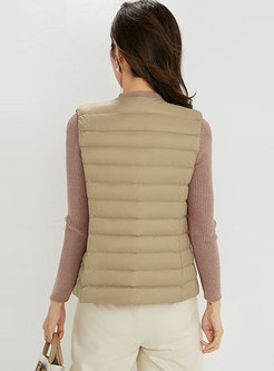 Crew Neck Single-breasted Lightweight Down Vest