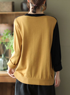 Casual Color-blocked Pullover Loose Sweater
