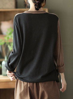 Casual Color-blocked Pullover Loose Sweater
