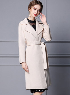 Notched Collar Knee-length Wool Wrap Overcoat