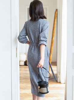 Turtleneck Long Sleeve Straight Midi Sweater Dress