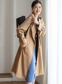 Casual Double-breasted Straight Long Trench Coat