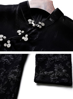 Mandarin Collar Jacquard Improved Cheongsam Short Dress
