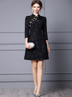 Mandarin Collar Jacquard Improved Cheongsam Short Dress