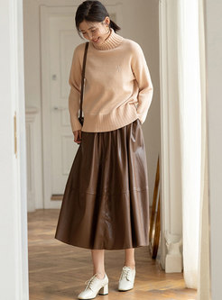 High Waisted Pleated Leather Maxi Skirt