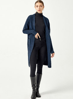 V-neck Long Sleeve Wool Cardigan Coat