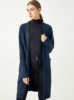 V-neck Long Sleeve Wool Cardigan Coat