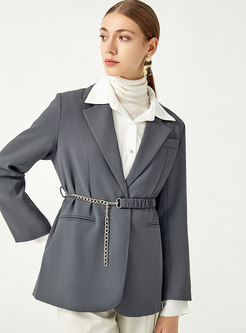 Single-breasted Chain Embellished Straight Blazer