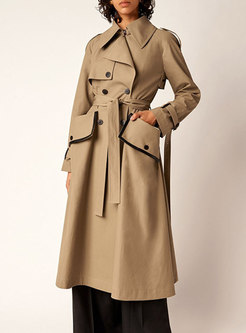 Casual Double-breasted Big Pockets Long Trench Coat