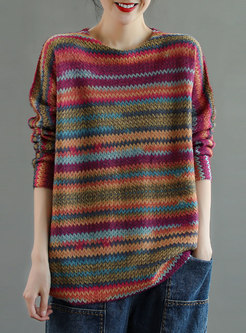 Long Sleeve Pullover Striped Loose Sweater