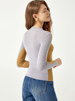 Color-blocked Long Sleeve Pullover Slim Sweater