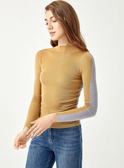 Color-blocked Long Sleeve Pullover Slim Sweater
