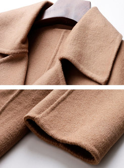Camel Double-breasted Knee-length Wool Peacoat