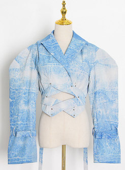 Tie-dye Long Sleeve Openwork Cropped Denim Jacket