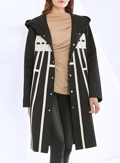 Hooded Patchwork Single-breasted Loose Trench Coat