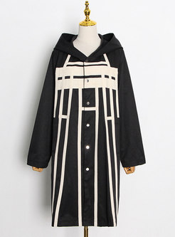 Hooded Patchwork Single-breasted Loose Trench Coat