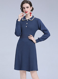 Casual Long Sleeve Ribbed Short Sweater Dress
