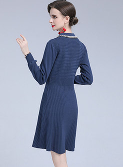 Casual Long Sleeve Ribbed Short Sweater Dress