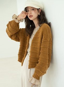 V-neck Single-breasted Loose Sweater Cardigan
