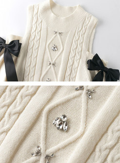 Cute Bowknot Cold Shoulder Pillow Sweater