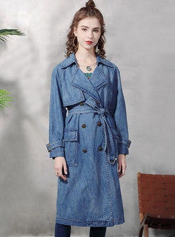Double-breasted Flap Pocket Mid-length Midi Trench Coat