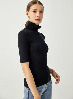 Turtleneck Half Sleeve Pullover Wool Sweater