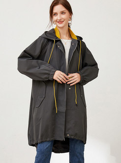 Plus Size Hooded Drawstring Loose Trench Coat