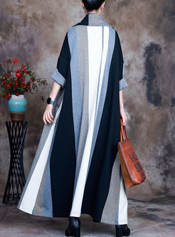Plus Size Striped Straight Long Trench Coat