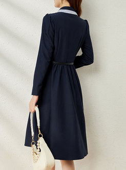 Long Sleeve Single-breasted Belted Midi Shirt Dress